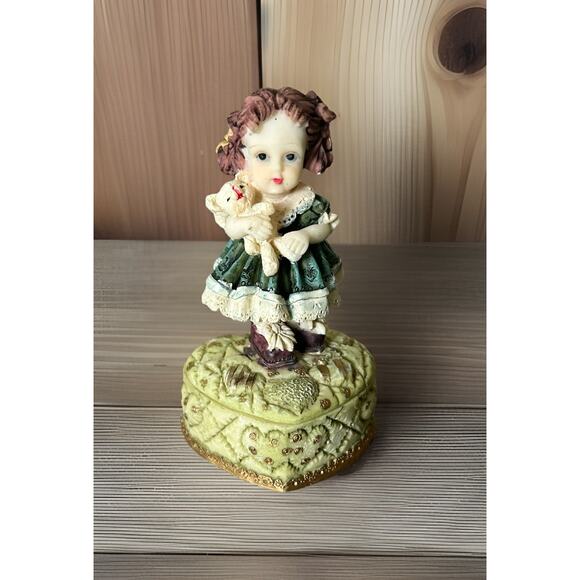 Cute Victorian Girl Resin Trinket Box. Measures 3” - Picture 1 of 5